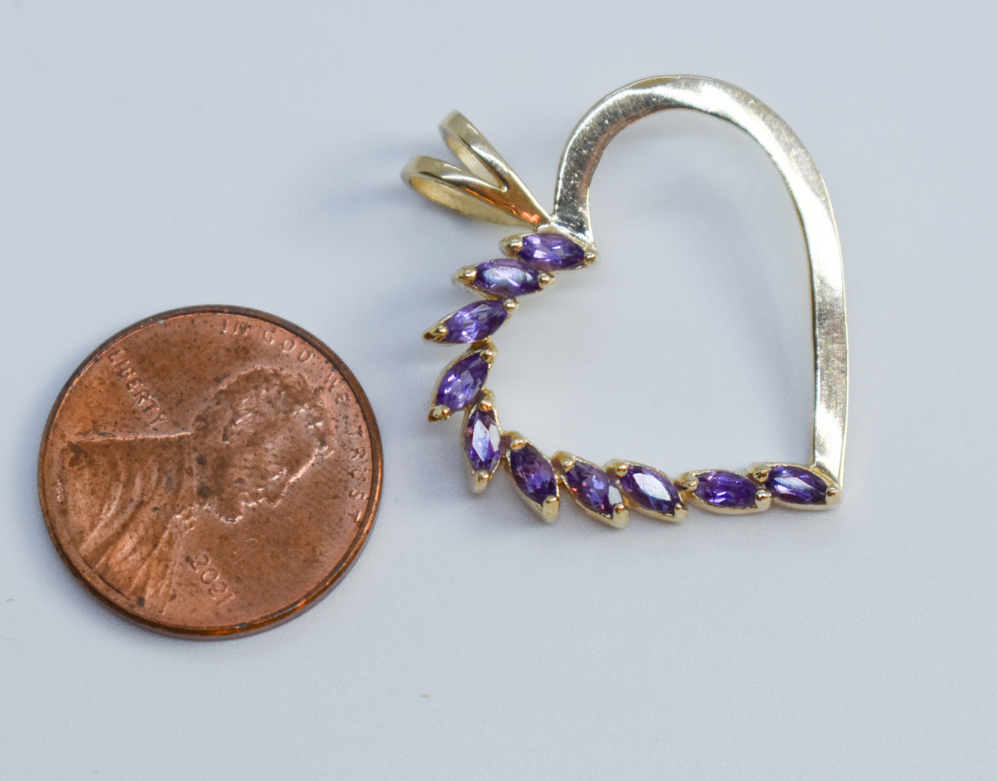 Vintage 14k Yellow Gold Large Amethyst Heart Pendant Michael Anthony