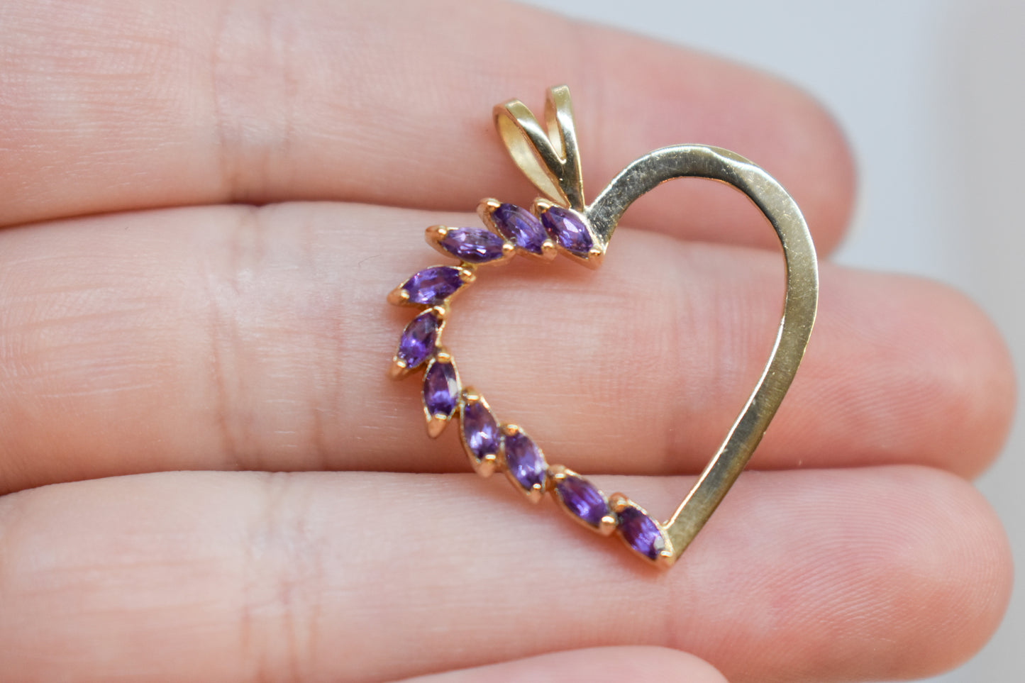 Vintage 14k Yellow Gold Large Amethyst Heart Pendant Michael Anthony