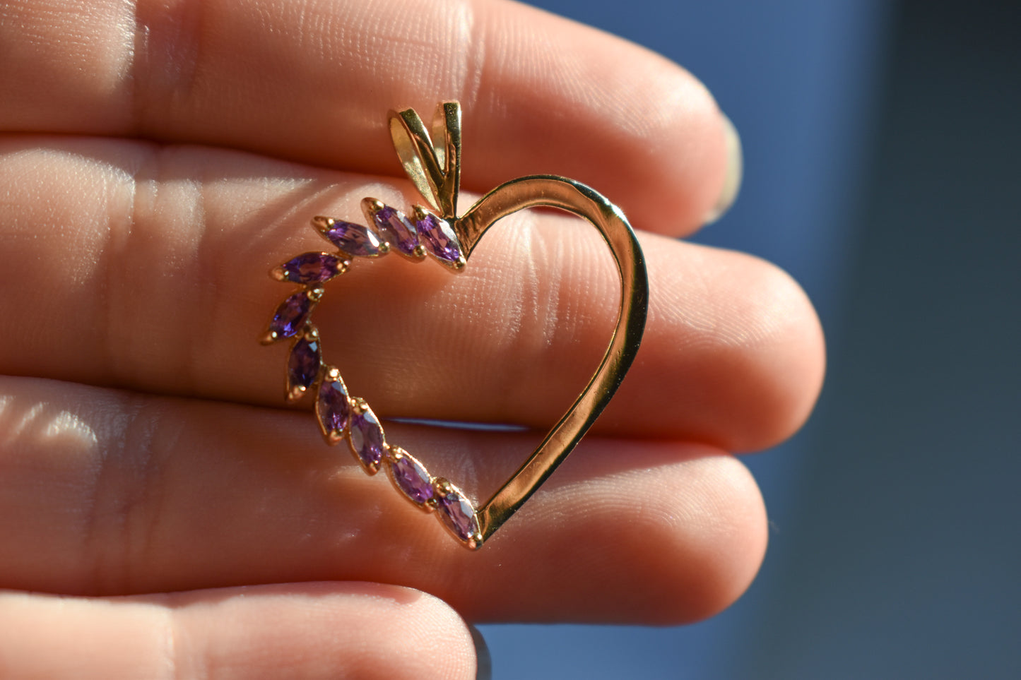 Vintage 14k Yellow Gold Large Amethyst Heart Pendant Michael Anthony