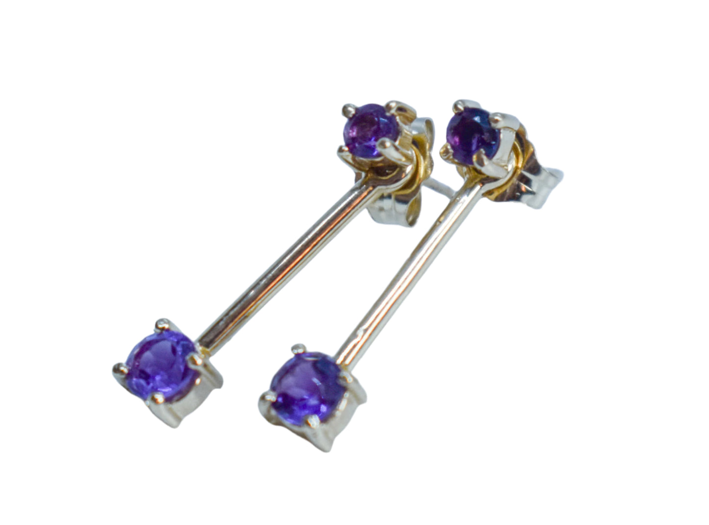 Vintage 14k Yellow Gold Amethyst Drop Dangle Earrings