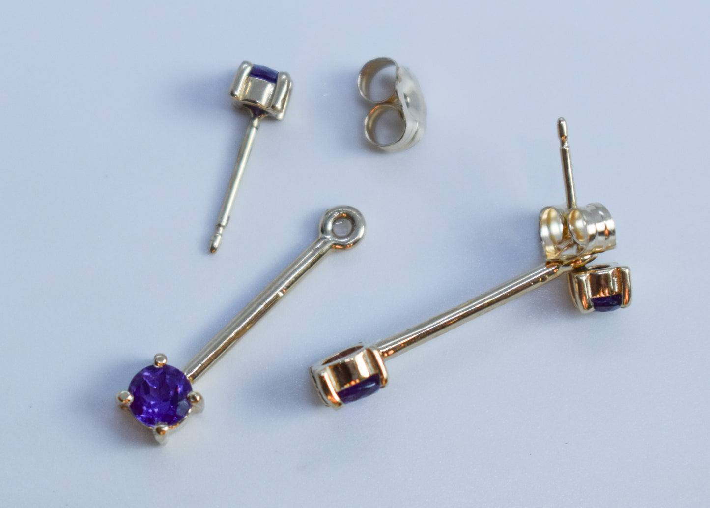 Vintage 14k Yellow Gold Amethyst Drop Dangle Earrings
