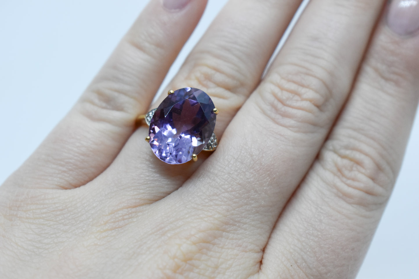 Vintage 14k Yellow Gold Large Amethyst and Diamond Ring Size 6 1/2