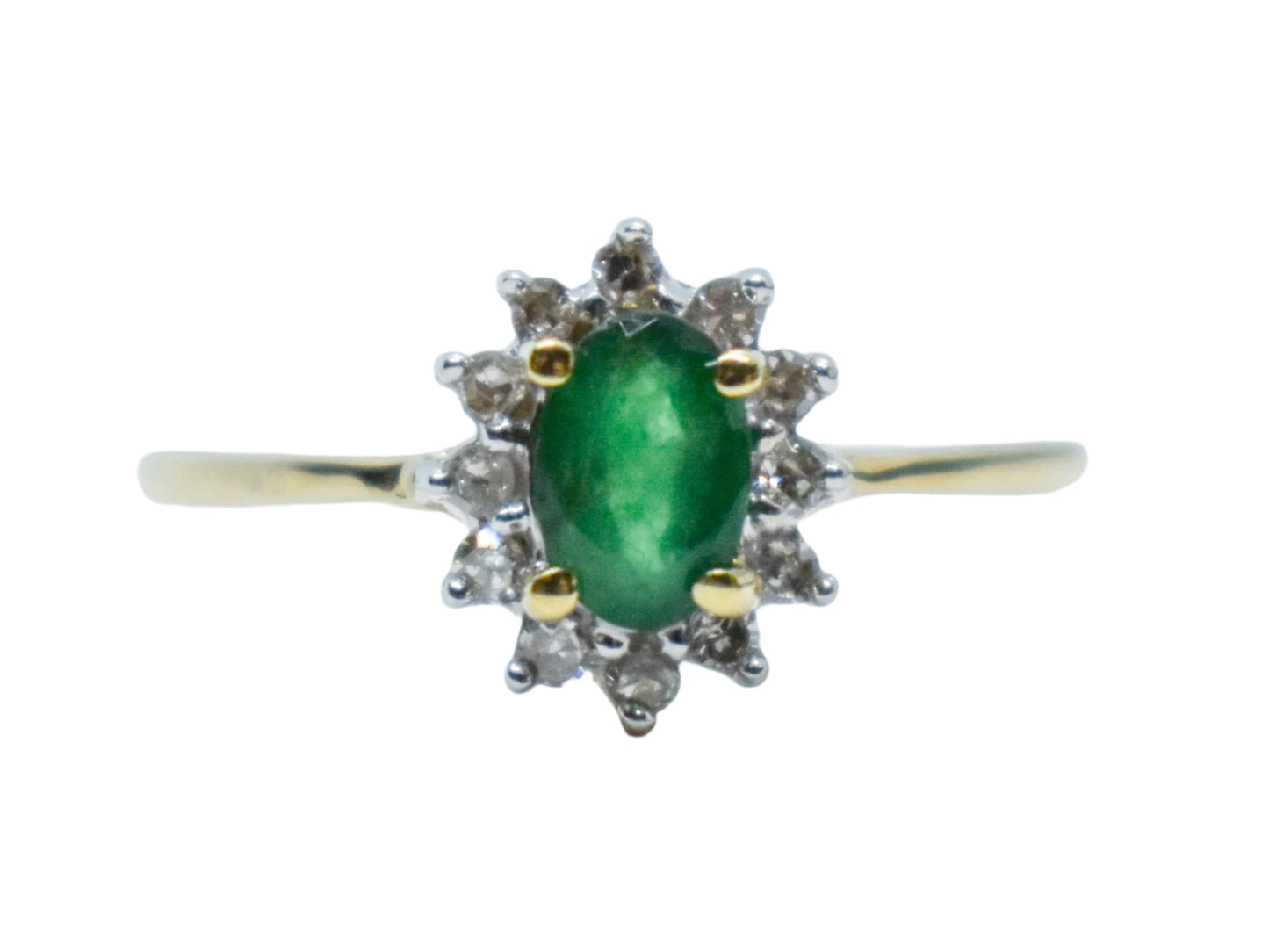 Vintage 14k Yellow Gold Emerald and Diamond Ring Size 7