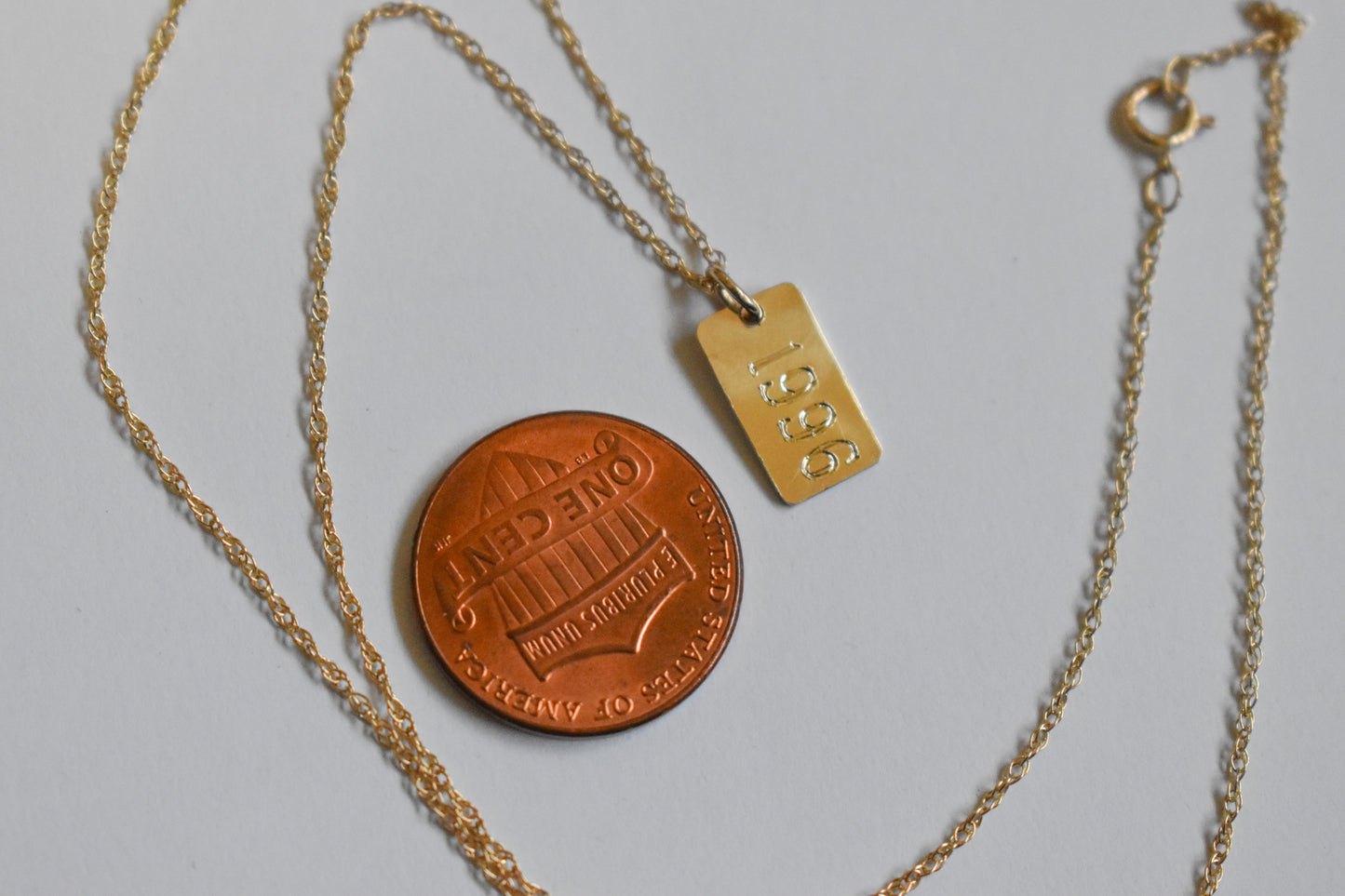New Handmade 14k Yellow Gold 1996 Pendant on a Dainty Chain 16"