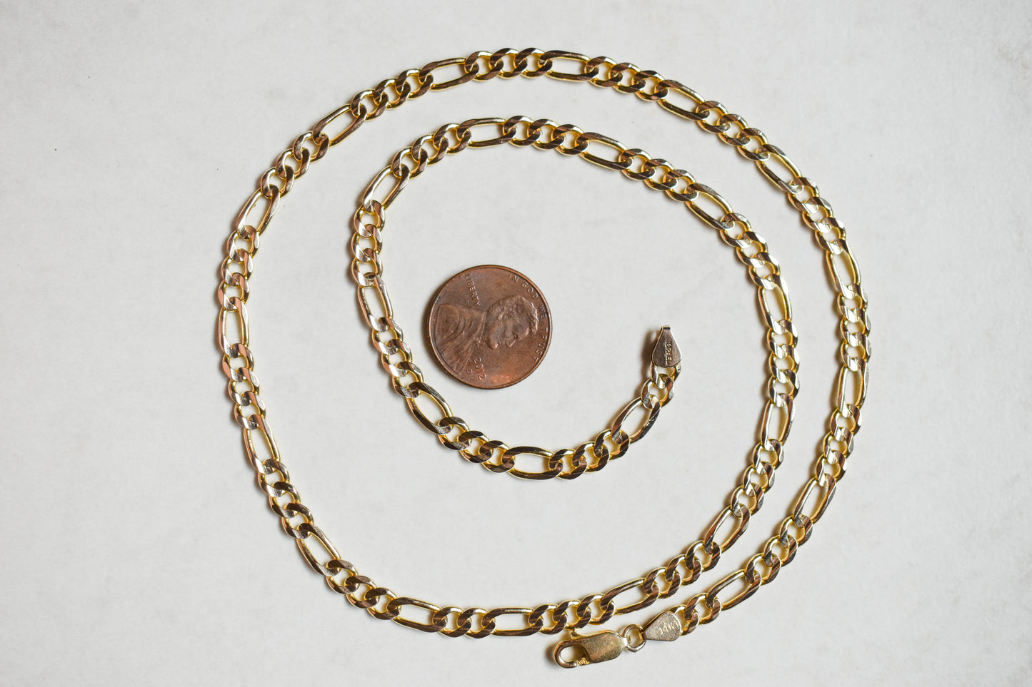 Vintage 14k Yellow Gold Solid Figaro Chain Necklace 20"