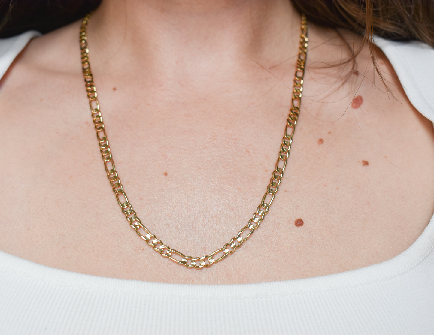 Vintage 14k Yellow Gold Solid Figaro Chain Necklace 20"