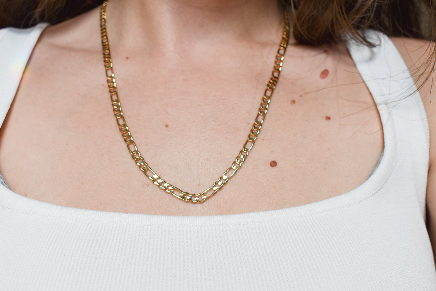 Vintage 14k Yellow Gold Solid Figaro Chain Necklace 20"