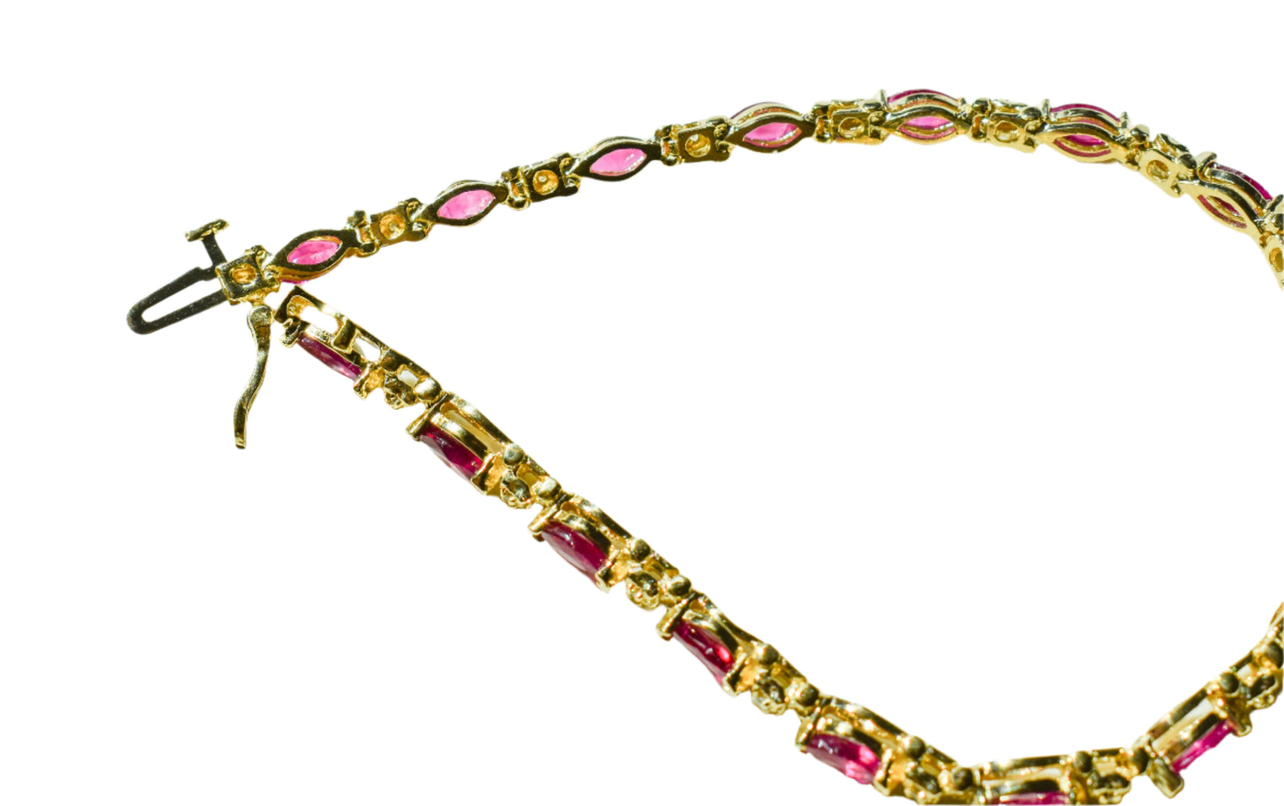 Vintage 14k Yellow Gold Marquise Ruby and Round Diamond Tennis Bracelet