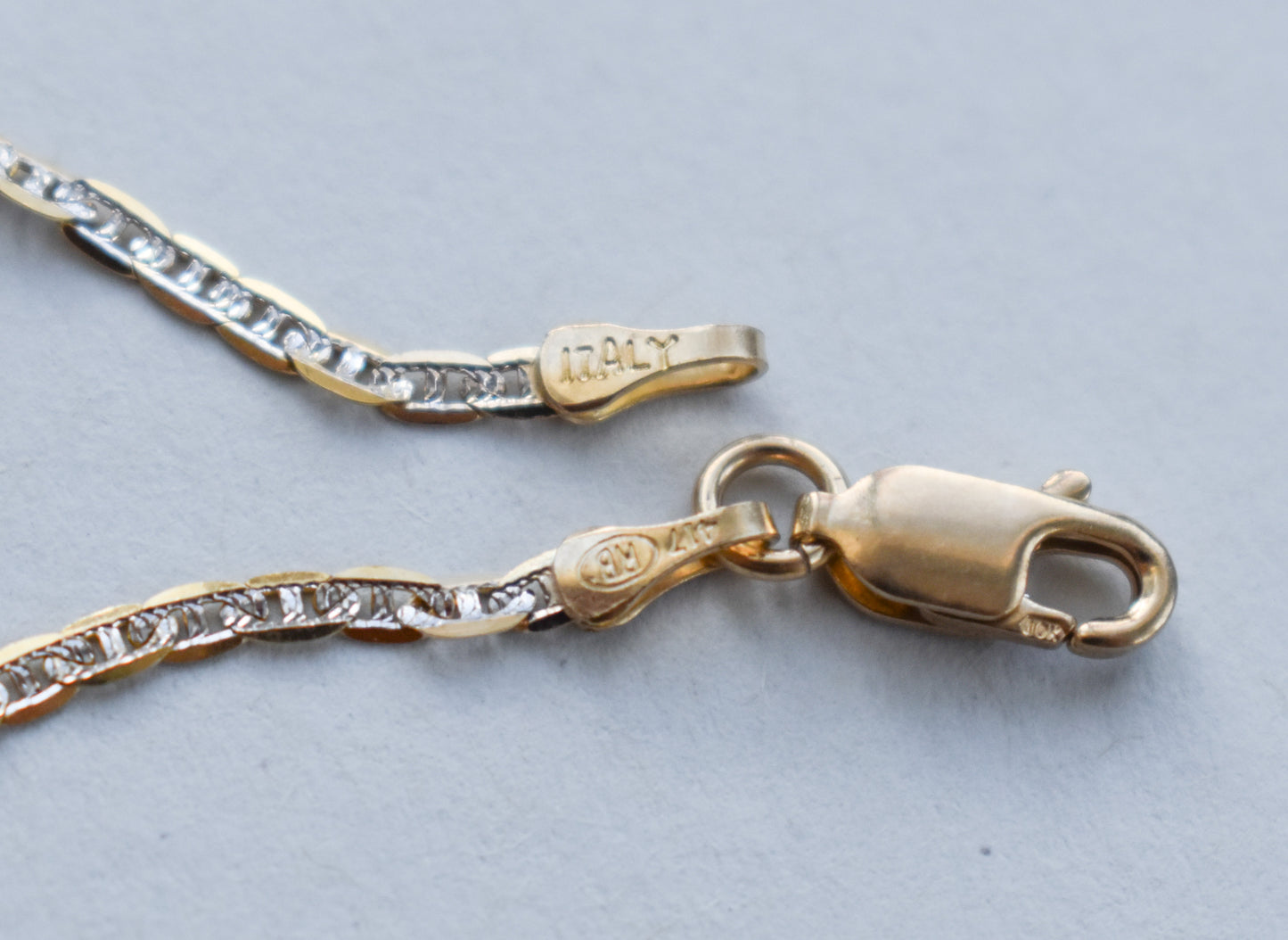 Vintage 10k Two-Tone Gold Pave Mariner Link Chain Necklace 5 available in different sizes