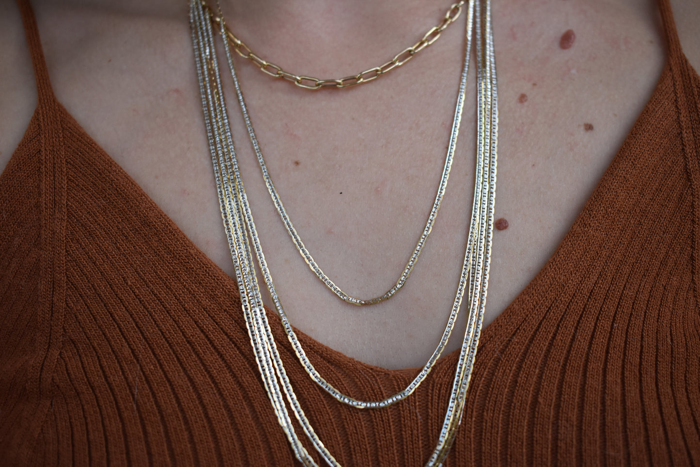Vintage 10k Two-Tone Gold Pave Mariner Link Chain Necklace 5 available in different sizes