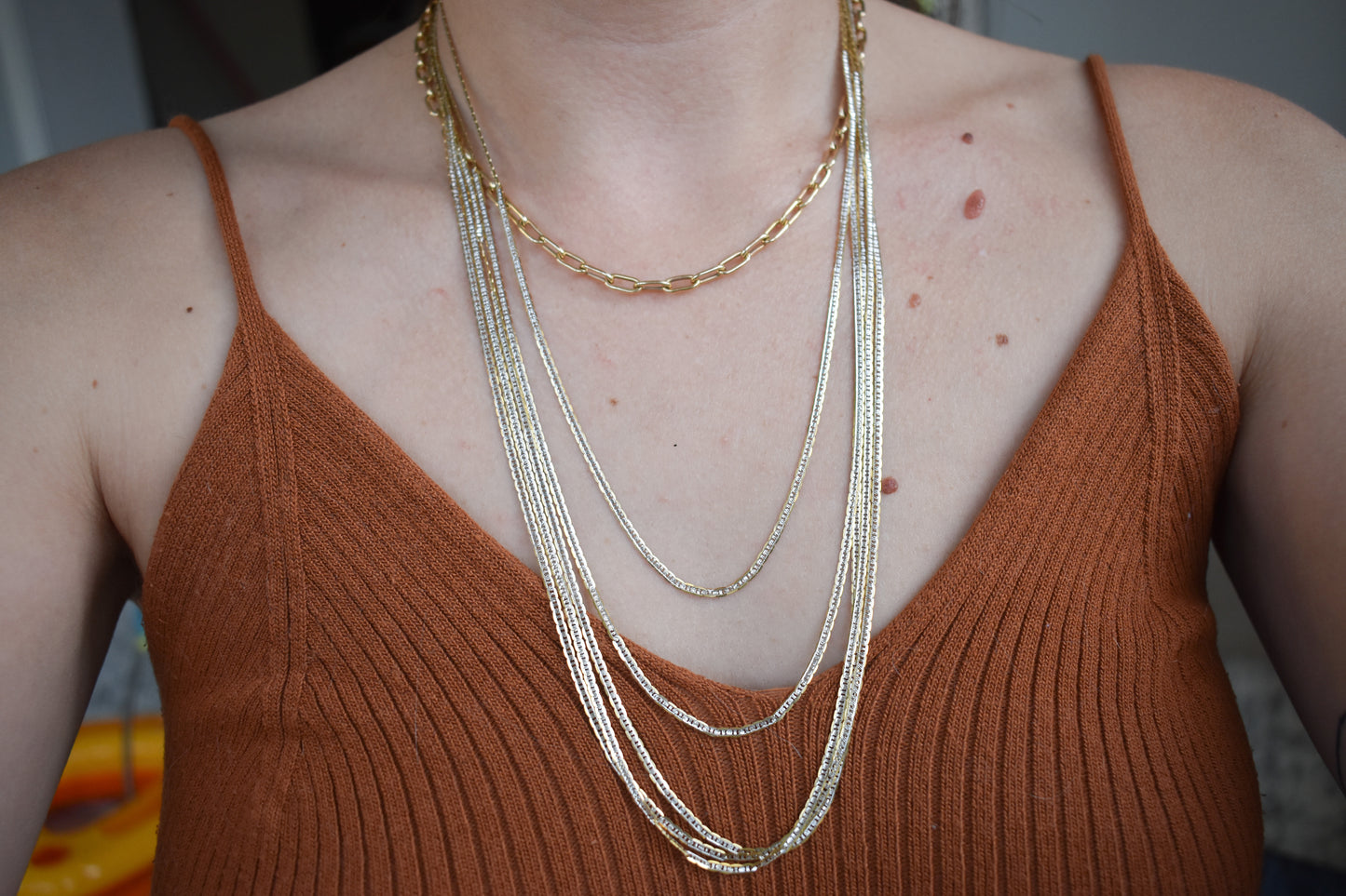 Vintage 10k Two-Tone Gold Pave Mariner Link Chain Necklace 5 available in different sizes