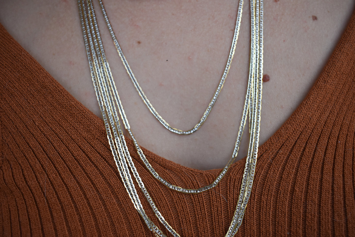 Vintage 10k Two-Tone Gold Pave Mariner Link Chain Necklace 5 available in different sizes