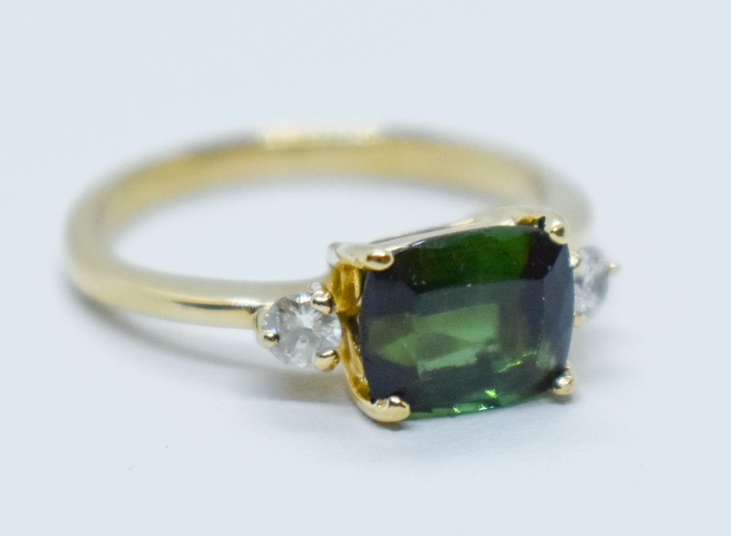Vintage 14k Yellow Gold Tourmaline and Diamond Ring Size 6