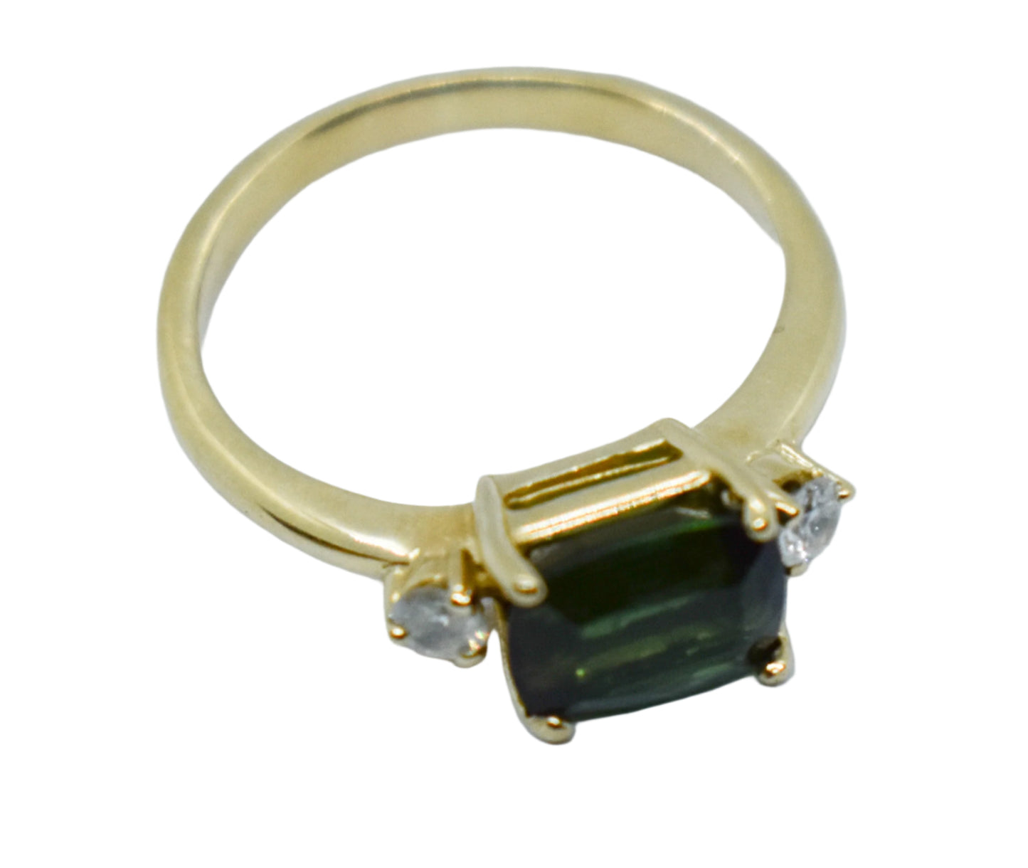 Vintage 14k Yellow Gold Tourmaline and Diamond Ring Size 6