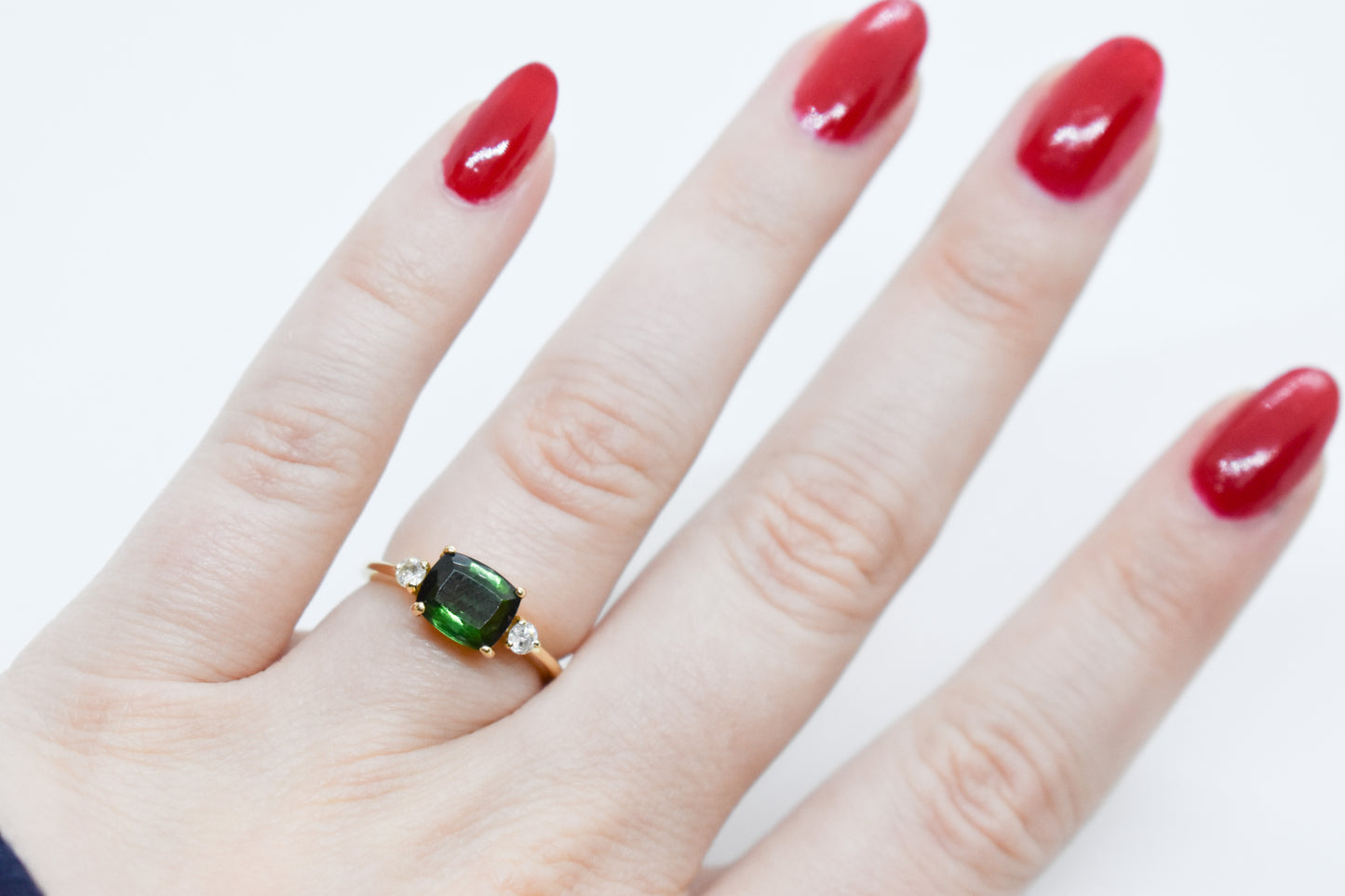 Vintage 14k Yellow Gold Tourmaline and Diamond Ring Size 6