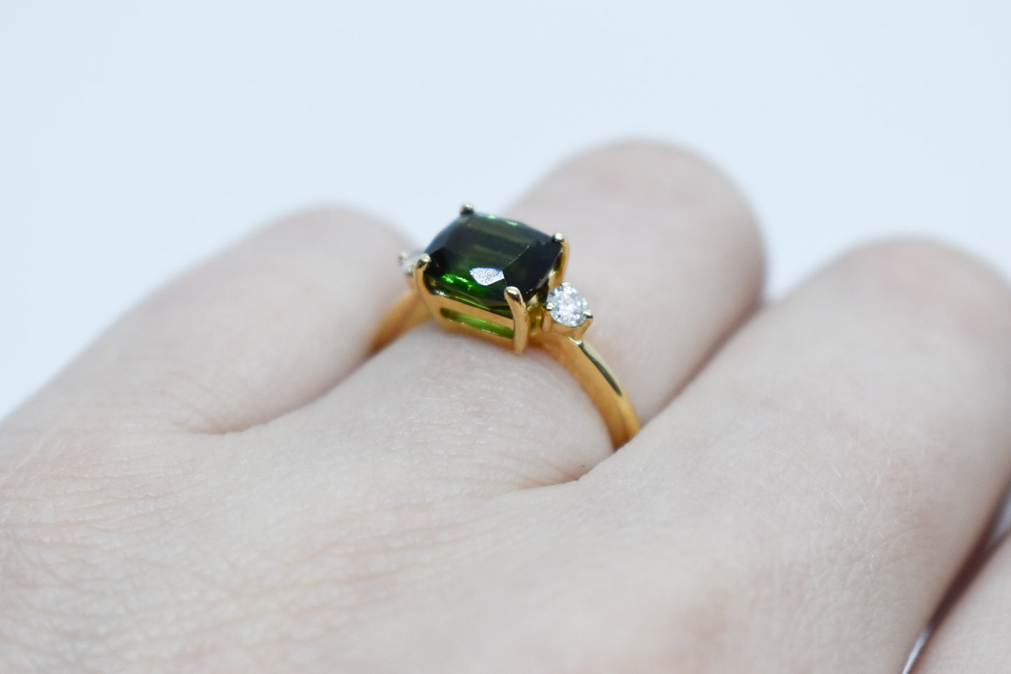 Vintage 14k Yellow Gold Tourmaline and Diamond Ring Size 6