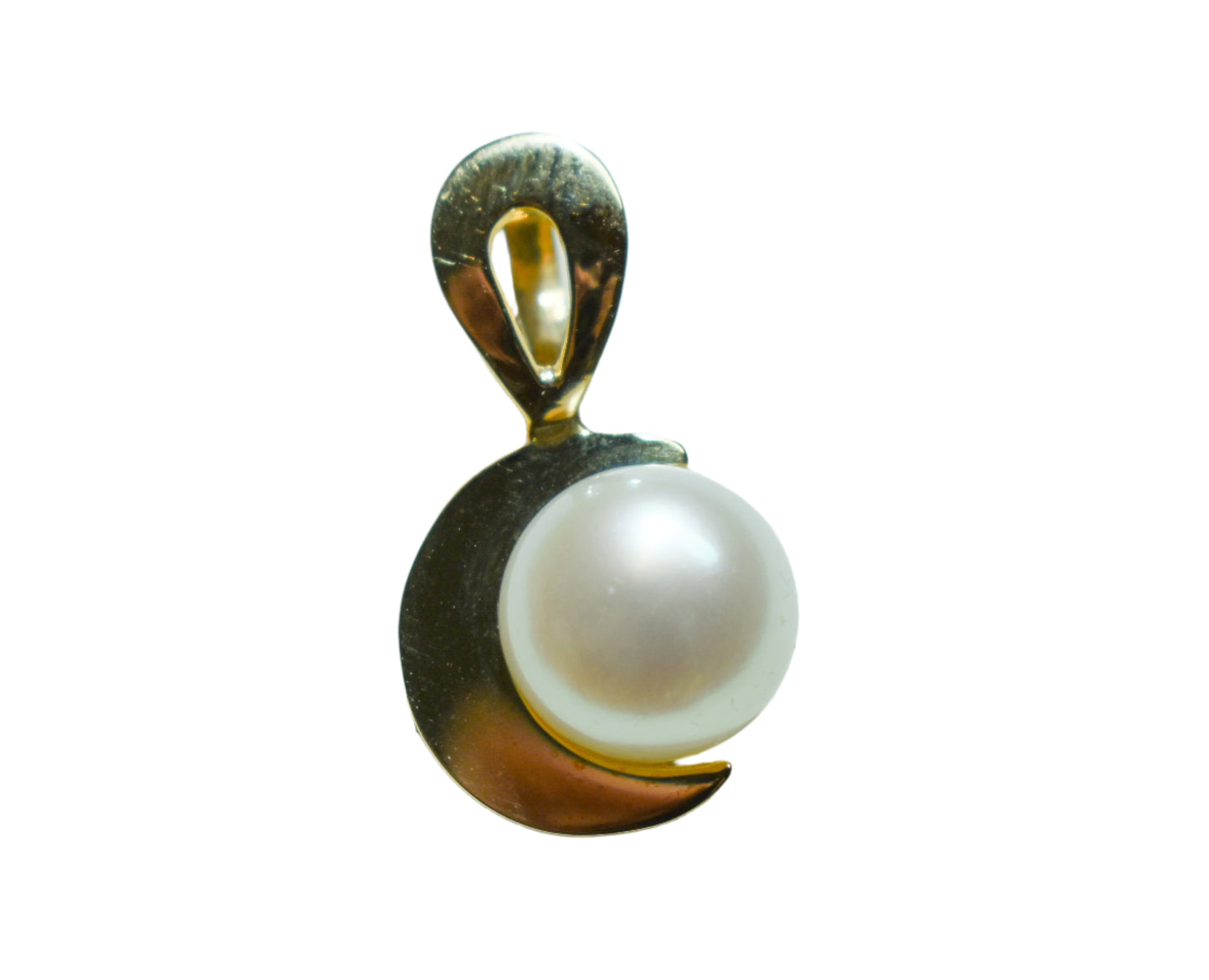 Vintage 14k Yellow Gold Crescent Moon Shaped Pearl Pendant