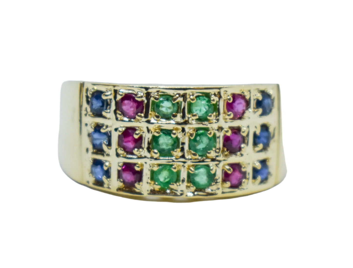 Vintage 14k Yellow Gold Emerald Sapphire and Ruby Ring Size 7 1/4