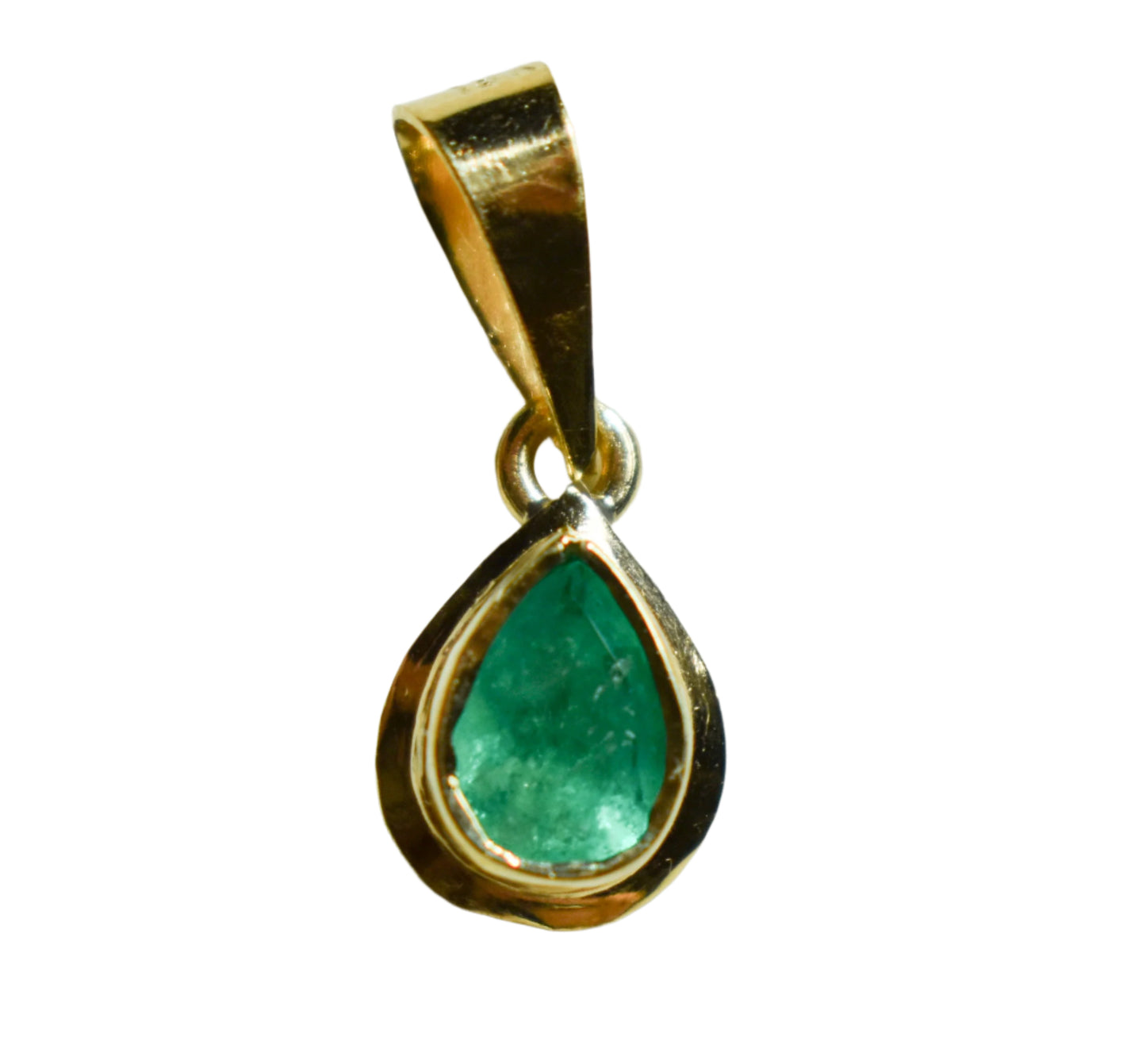 Vintage 18k Yellow Gold Small Pearl Shaped Bezel Emerald Pendant