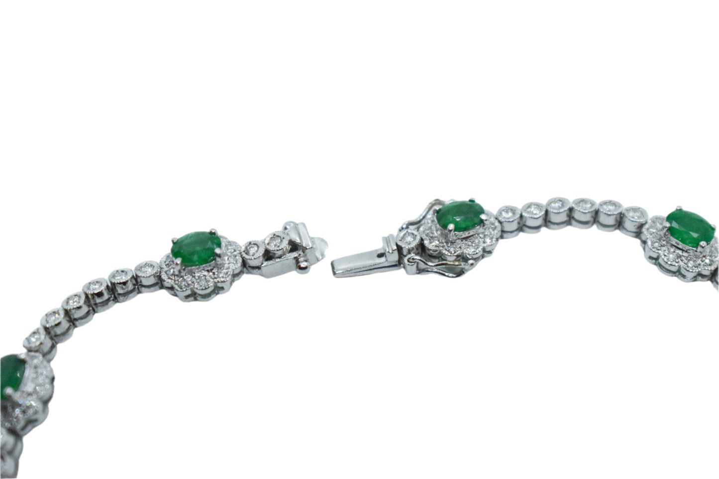Vintage 14k White Gold Emerald and Diamond Tennis Bracelet Size 7 1/2"