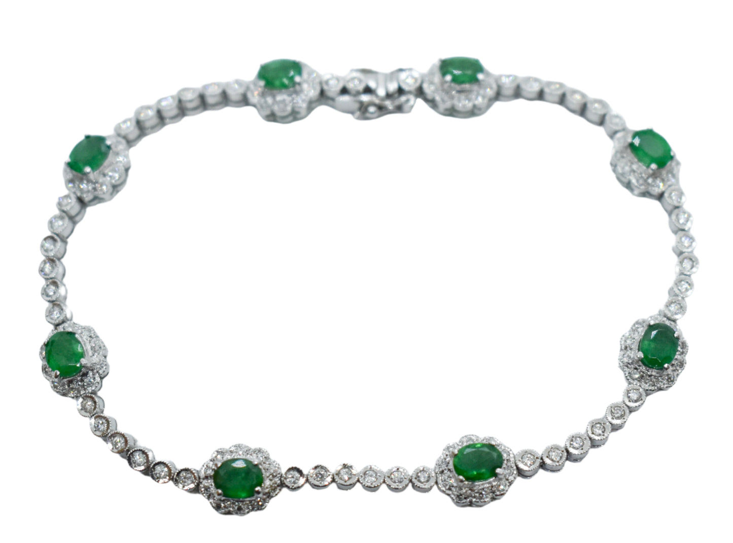 Vintage 14k White Gold Emerald and Diamond Tennis Bracelet Size 7 1/2"