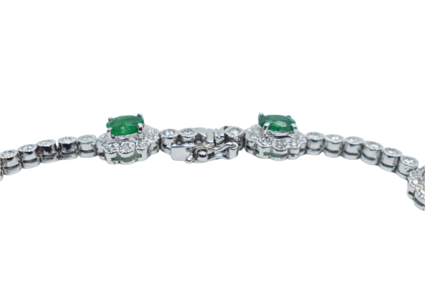 Vintage 14k White Gold Emerald and Diamond Tennis Bracelet Size 7 1/2"