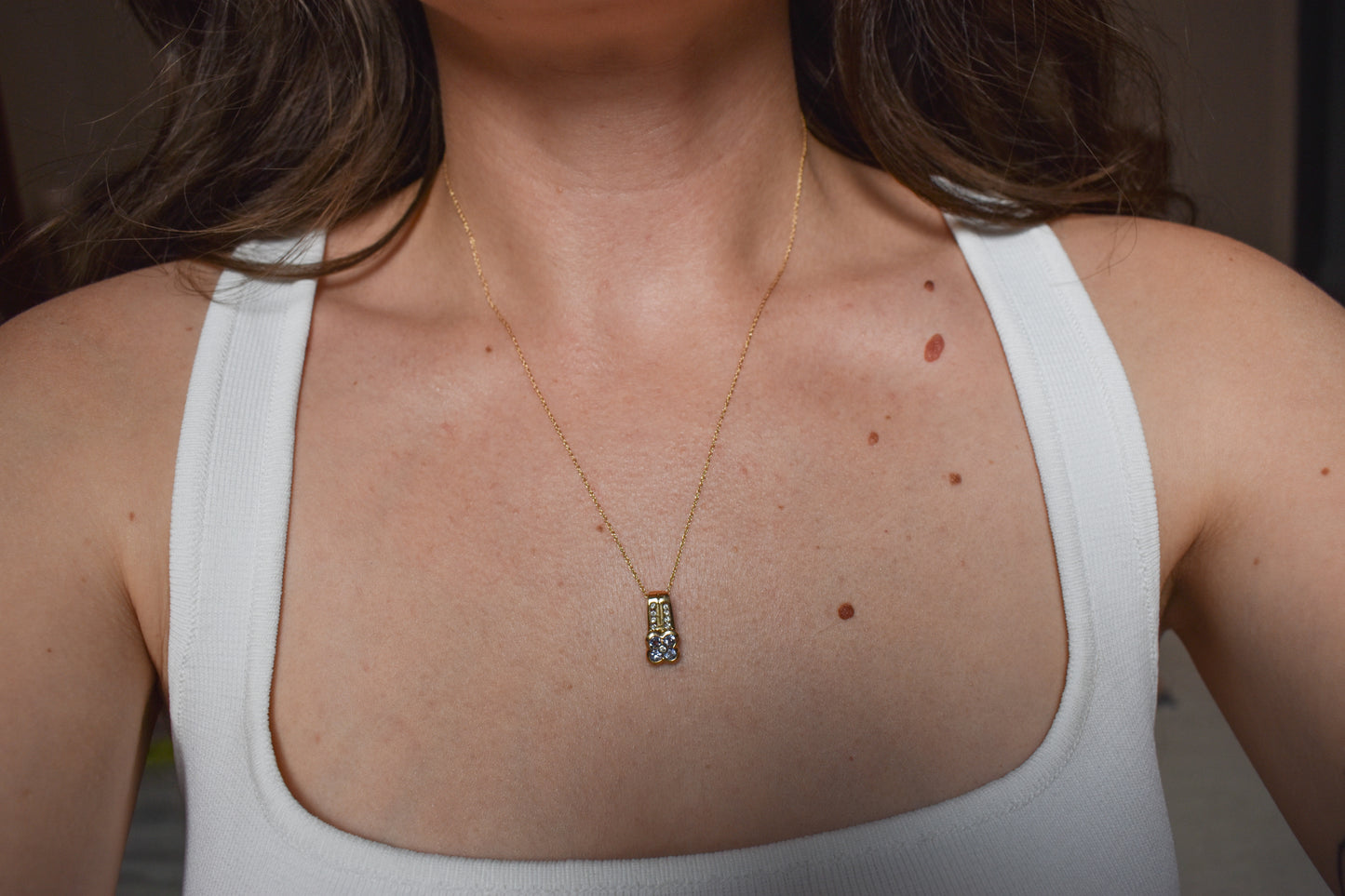 Vintage 14K Yellow Gold Tanzanite and Diamond Pendant on 18" Chain