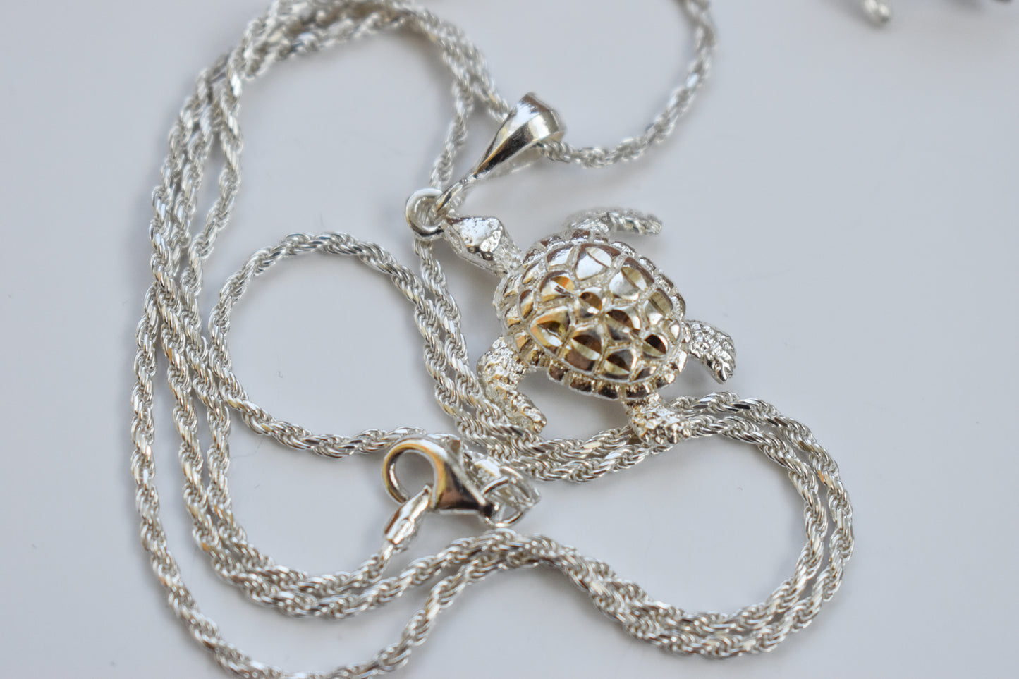Vintage Sterling Silver Turtle Necklace and Earrings Set