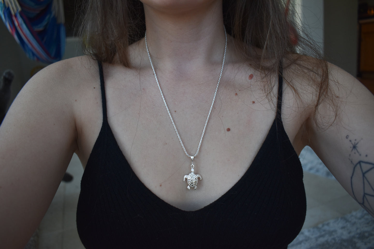 Vintage Sterling Silver Turtle Necklace and Earrings Set