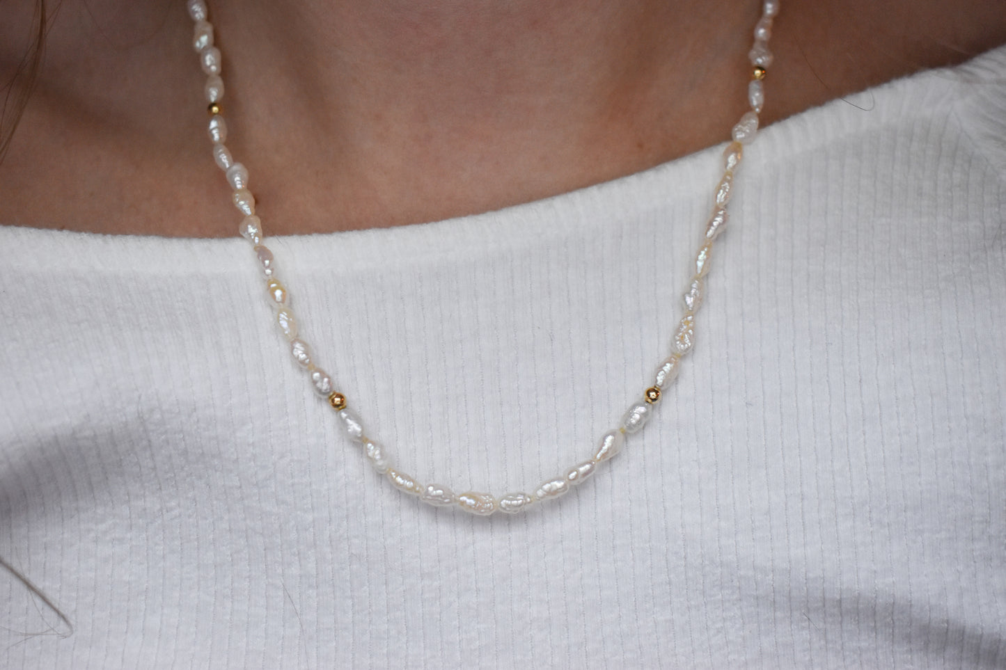 Vintage 14k Yellow Gold Saltwater Pearl and Gold Ball Necklace 18"