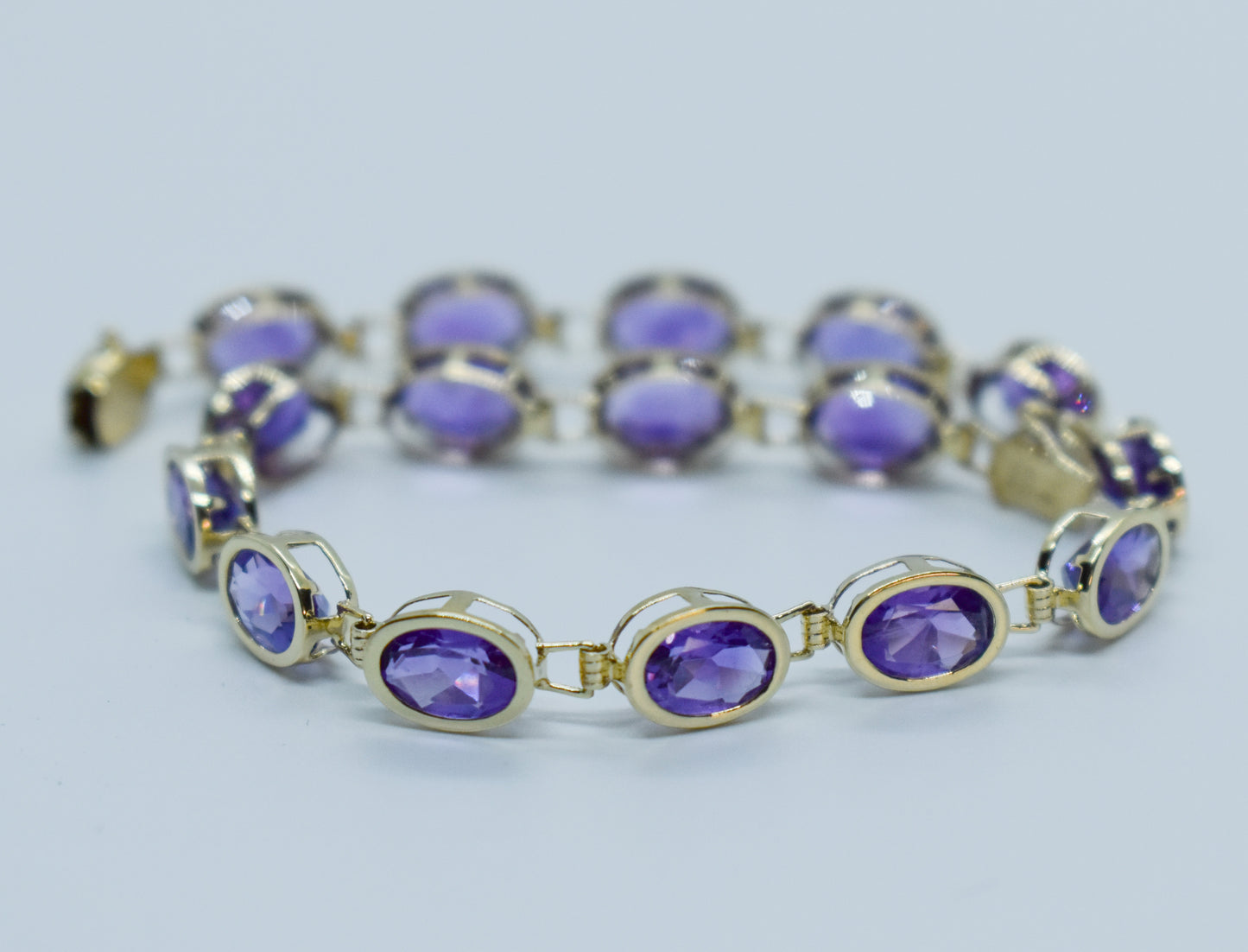 Vintage 14k Yellow Gold Amethyst Bracelet 7 1/2"