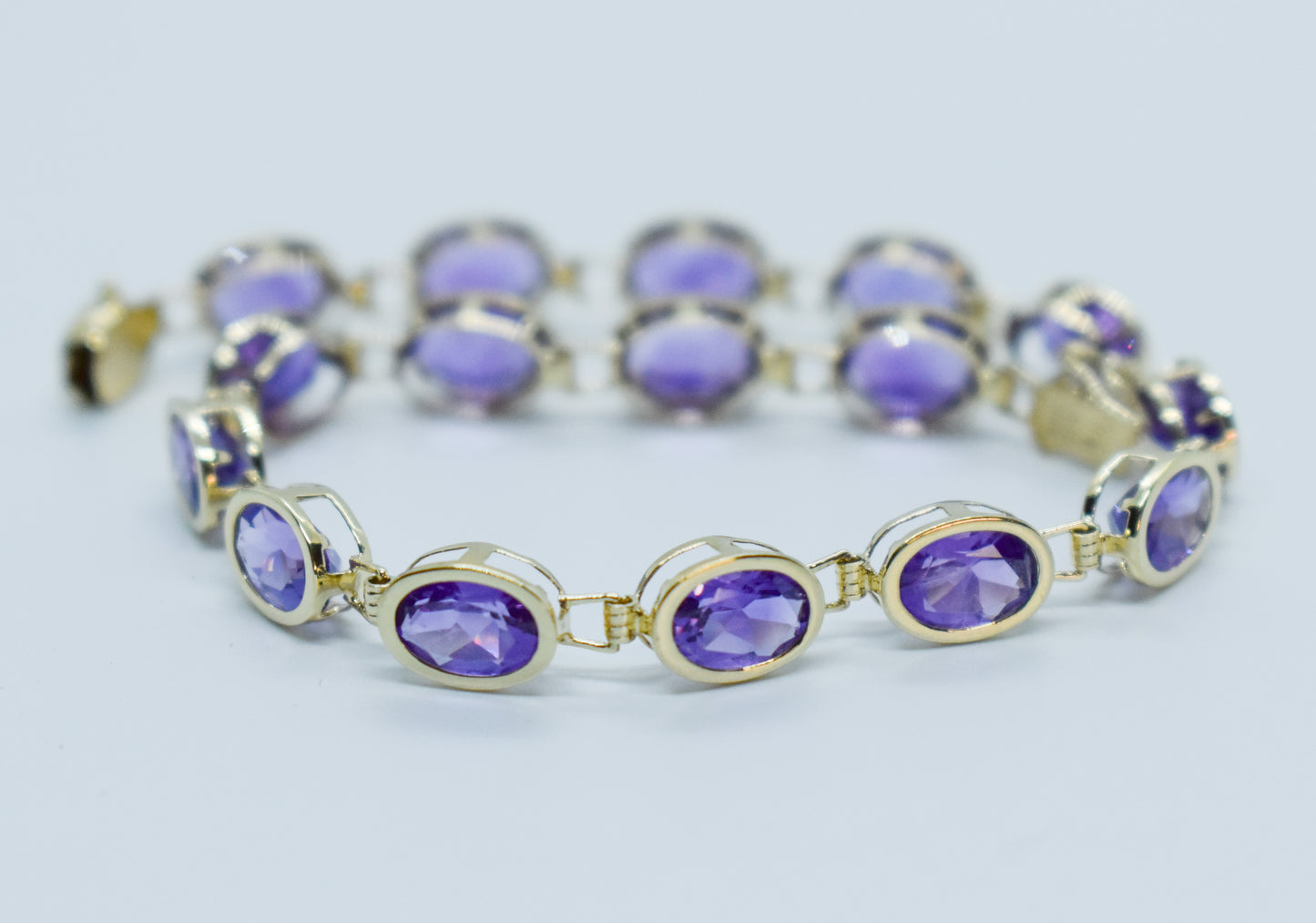 Vintage 14k Yellow Gold Amethyst Bracelet 7 1/2"