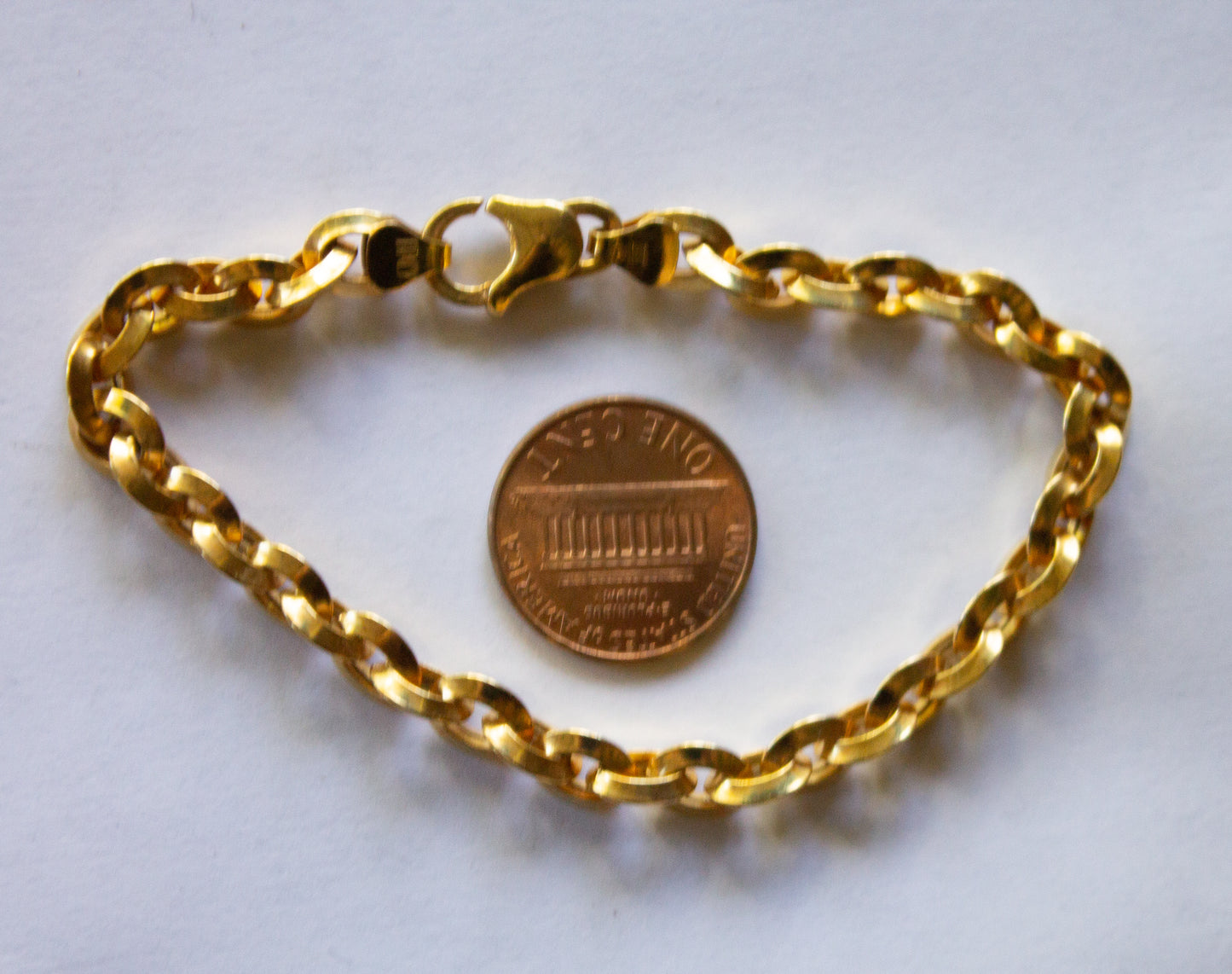 Vintage 14k Yellow Gold Hollow Beveled Rolo Link Chain Bracelet 7 1/2"
