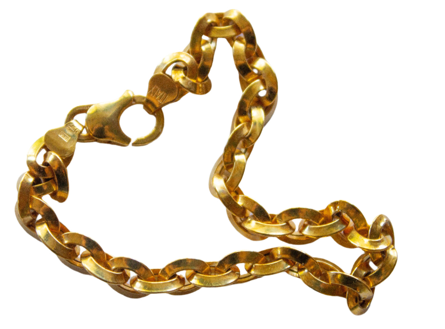 Vintage 14k Yellow Gold Hollow Beveled Rolo Link Chain Bracelet 7 1/2"