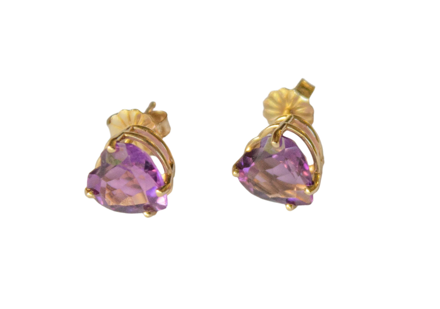 Vintage 14k Yellow Gold Amethyst Heart Stud Earrings