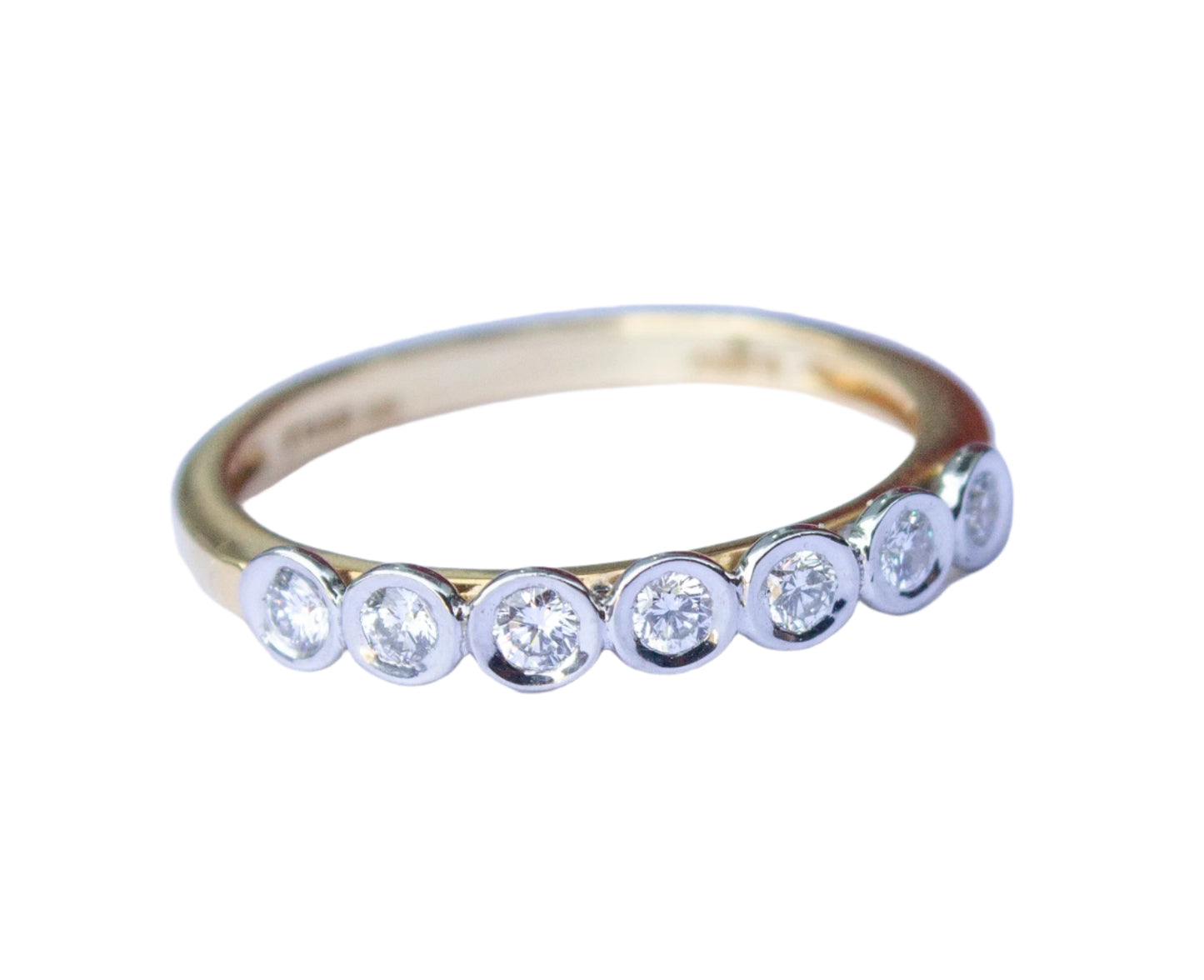 Vintage 18K Yellow Gold and Platinum Natural Diamond Band Size 7 (.25CTW)