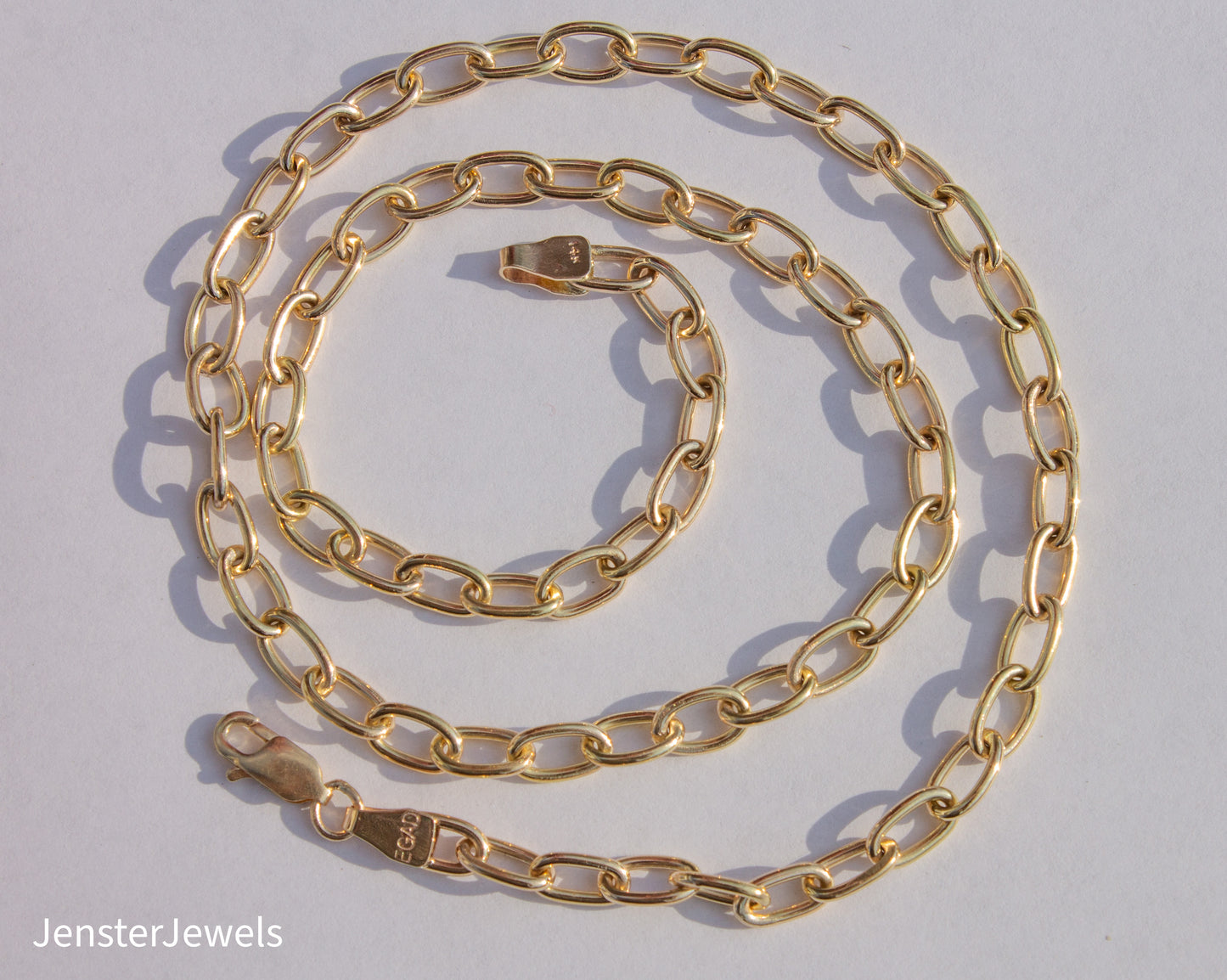Handmade 14K Yellow Gold Oval Link Chain Necklace 16 1/2"