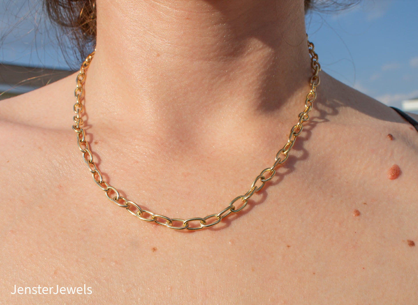 Handmade 14K Yellow Gold Oval Link Chain Necklace 16 1/2"