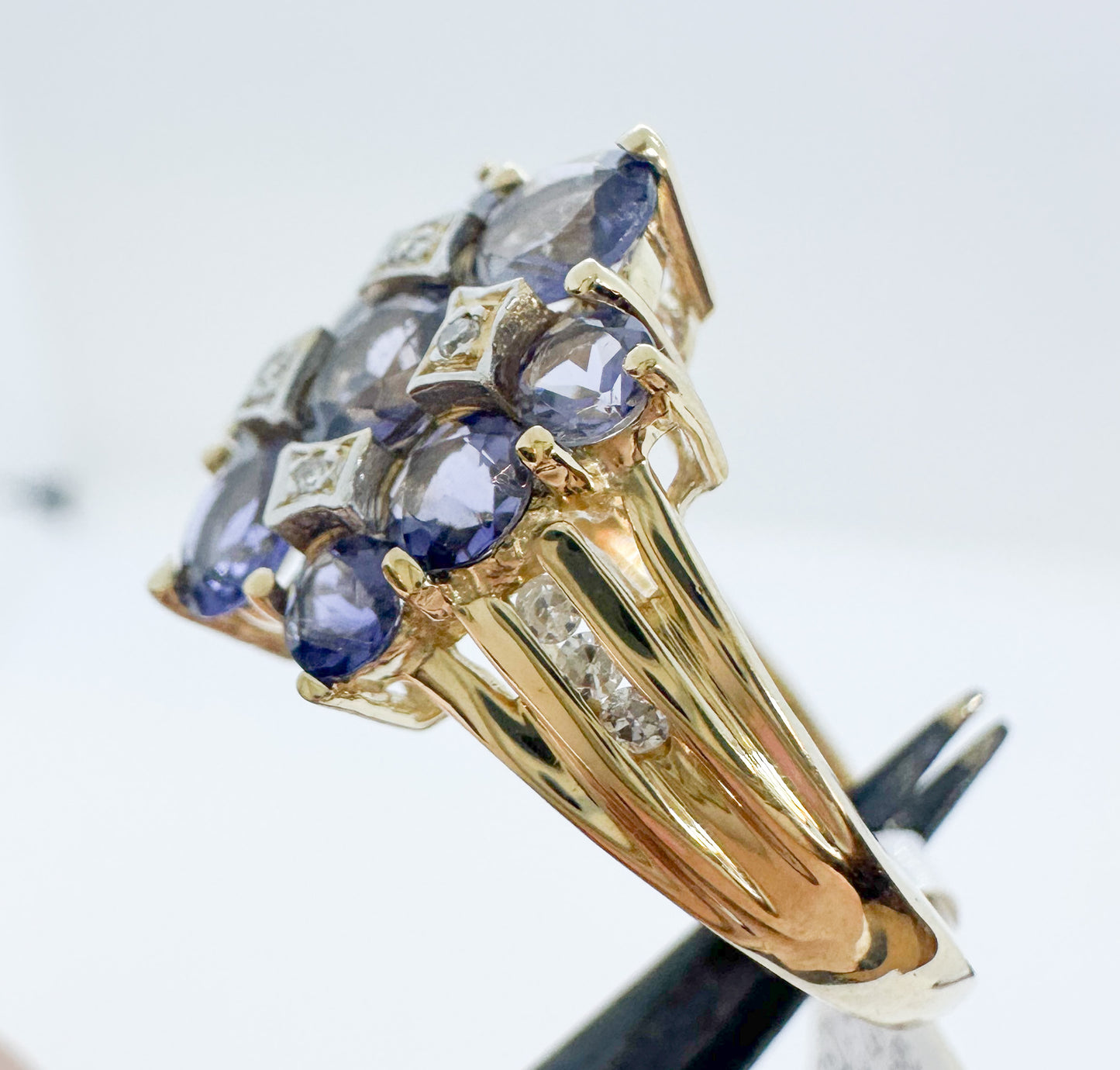 Vintage 14k Yellow Gold Iolite and Diamond Ring Size 7