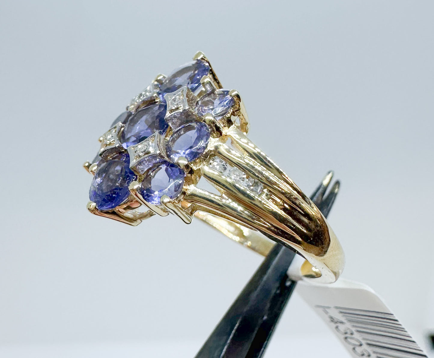 Vintage 14k Yellow Gold Iolite and Diamond Ring Size 7