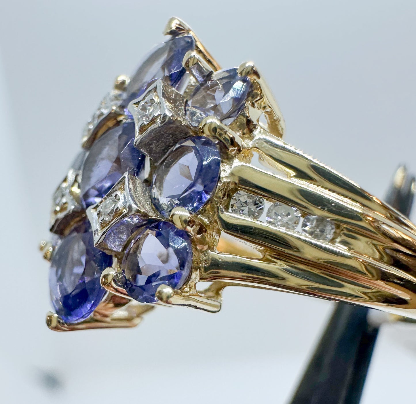 Vintage 14k Yellow Gold Iolite and Diamond Ring Size 7