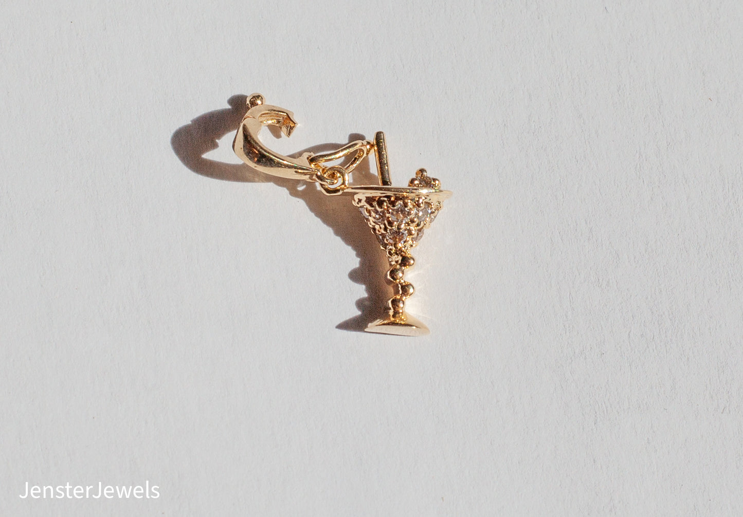RARE Vintage 14k Yellow Gold Natural Diamond .14 CTW Martini Glass Pendant With Locking Bail