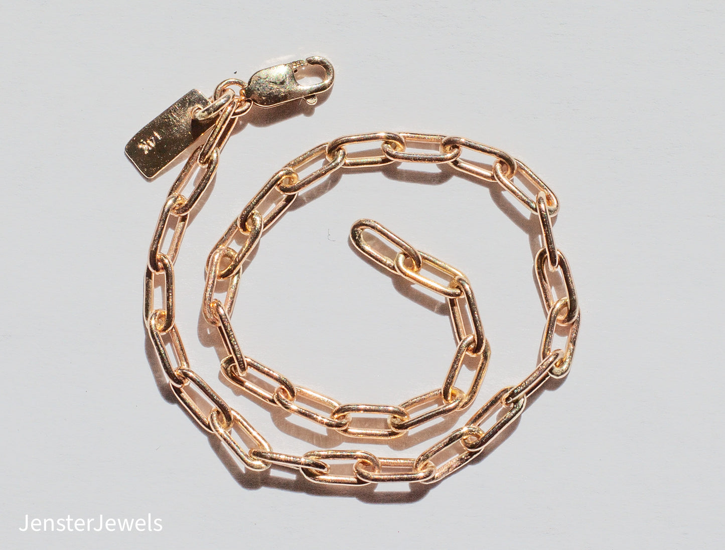 Handmade Solid 14K Yellow Gold Paperclip Oval Link Chain Bracelet 7"
