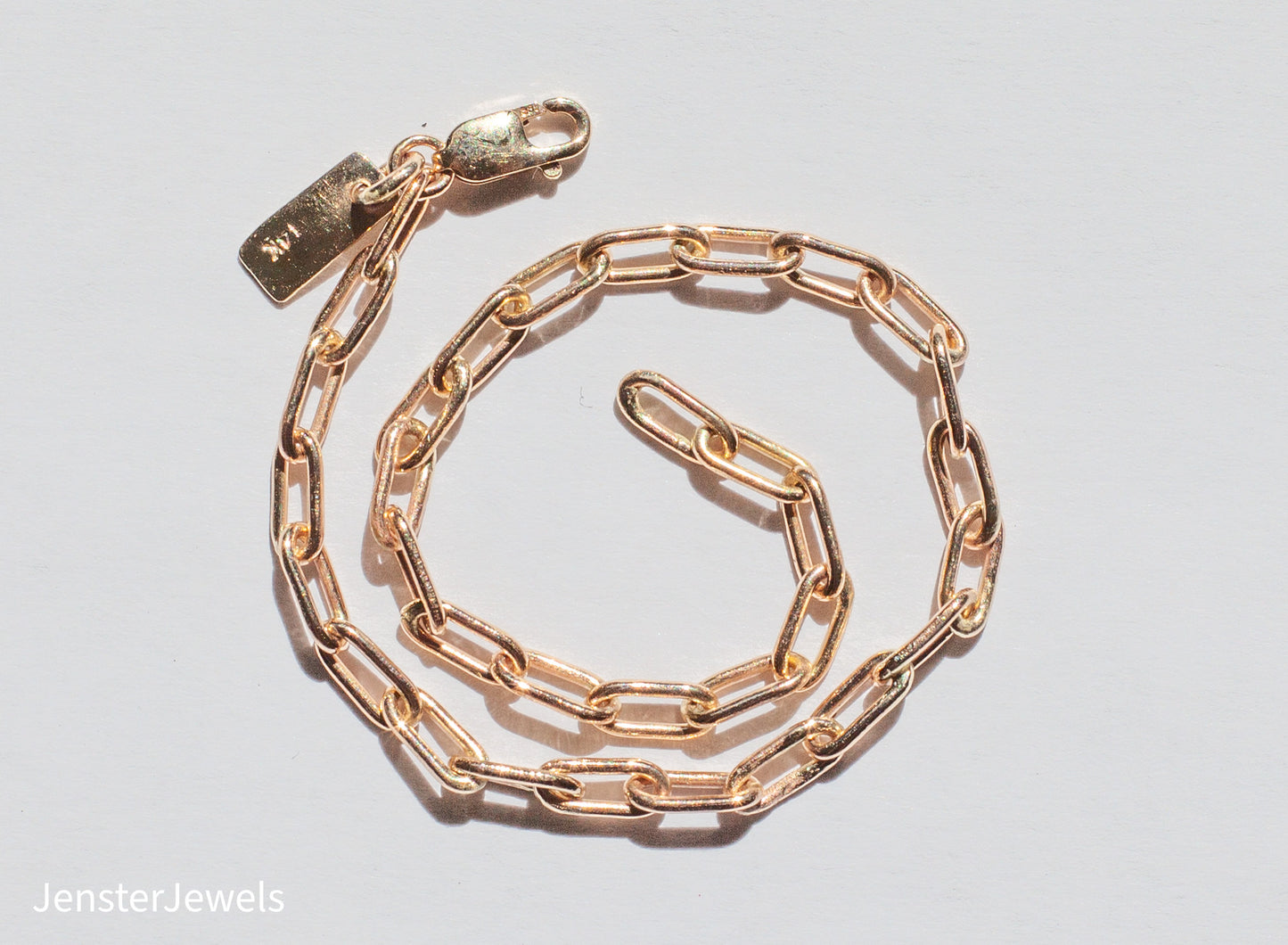 Handmade Solid 14K Yellow Gold Paperclip Oval Link Chain Bracelet 7"