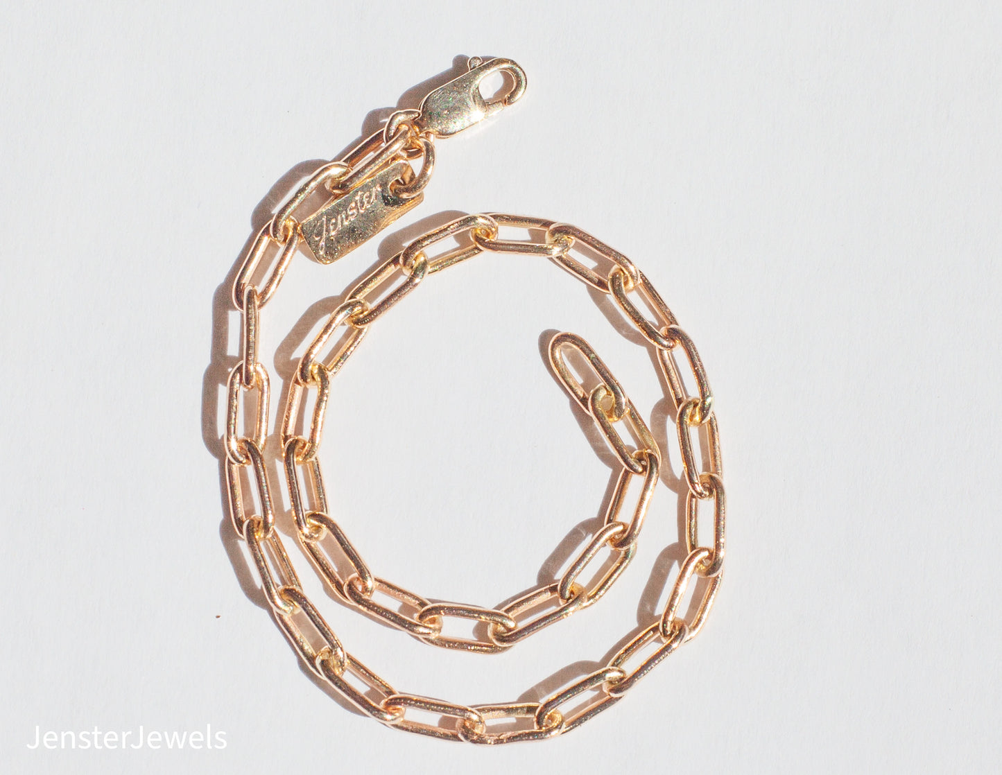 Handmade Solid 14K Yellow Gold Paperclip Oval Link Chain Bracelet 7"