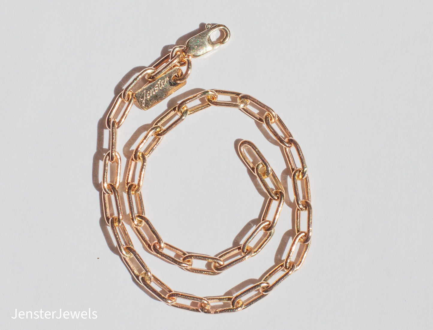 Handmade Solid 14K Yellow Gold Paperclip Oval Link Chain Bracelet 7"
