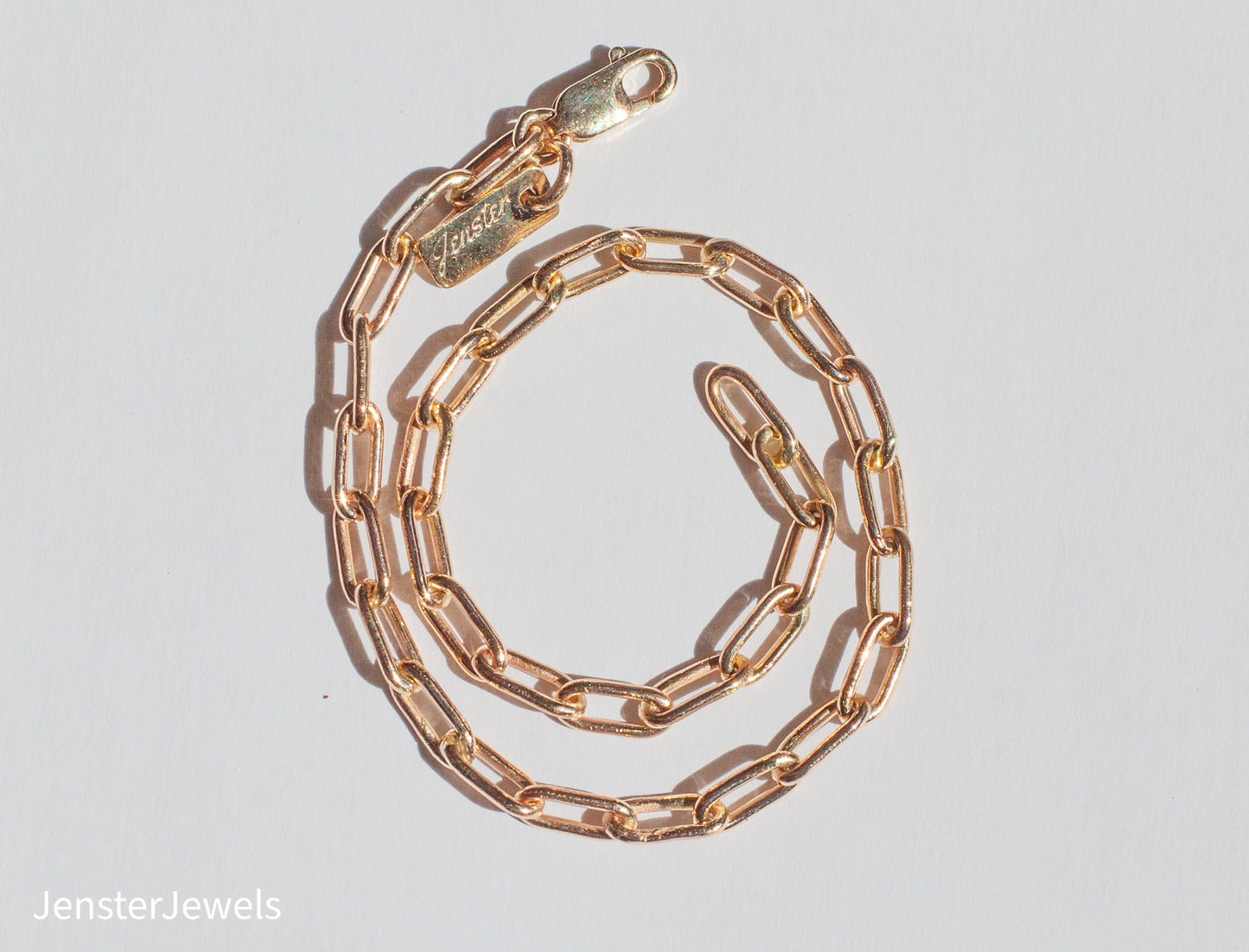Handmade Solid 14K Yellow Gold Paperclip Oval Link Chain Bracelet 7"