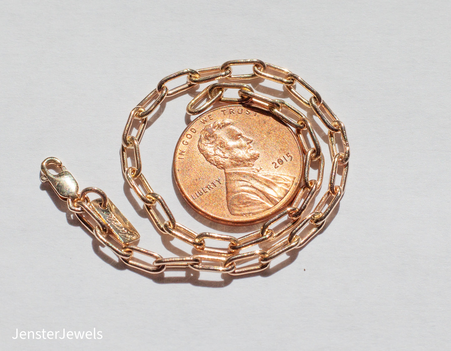 Handmade Solid 14K Yellow Gold Paperclip Oval Link Chain Bracelet 7"