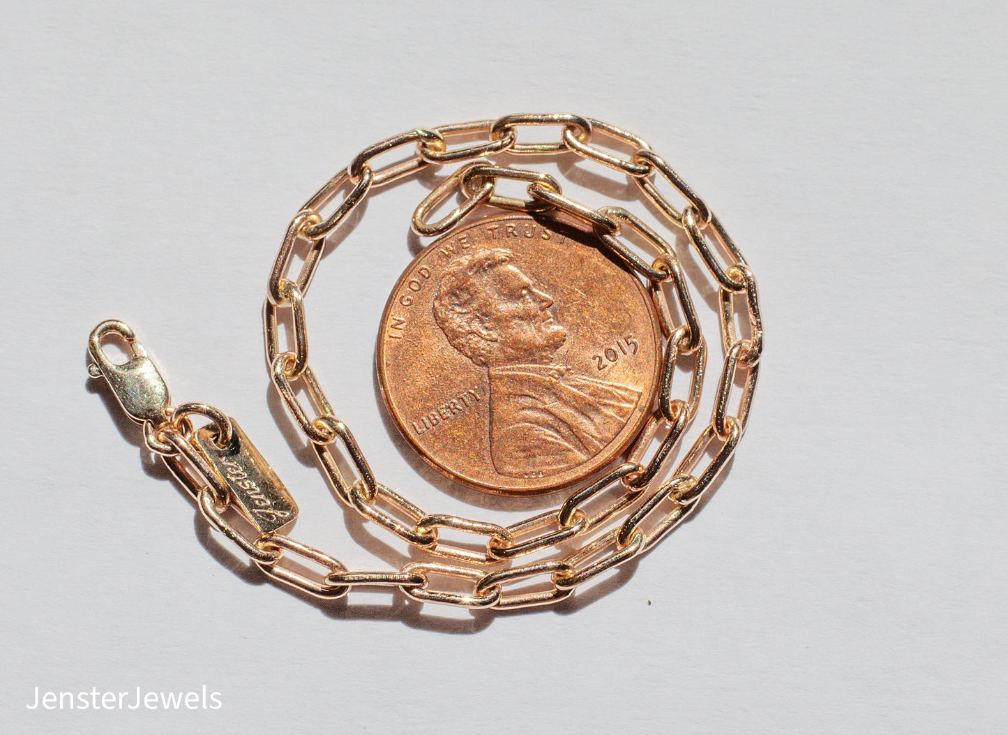 Handmade Solid 14K Yellow Gold Paperclip Oval Link Chain Bracelet 7"