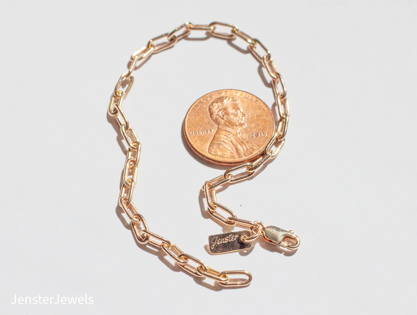 Handmade Solid 14K Yellow Gold Paperclip Oval Link Chain Bracelet 7"